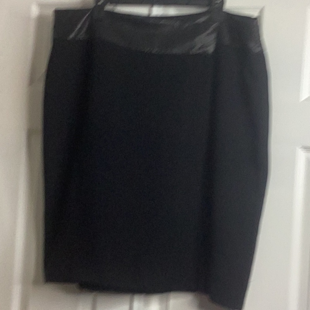 MYNT 1792 Black Faux Wrap Pencil Skirt Faux Leather Trim 20W
